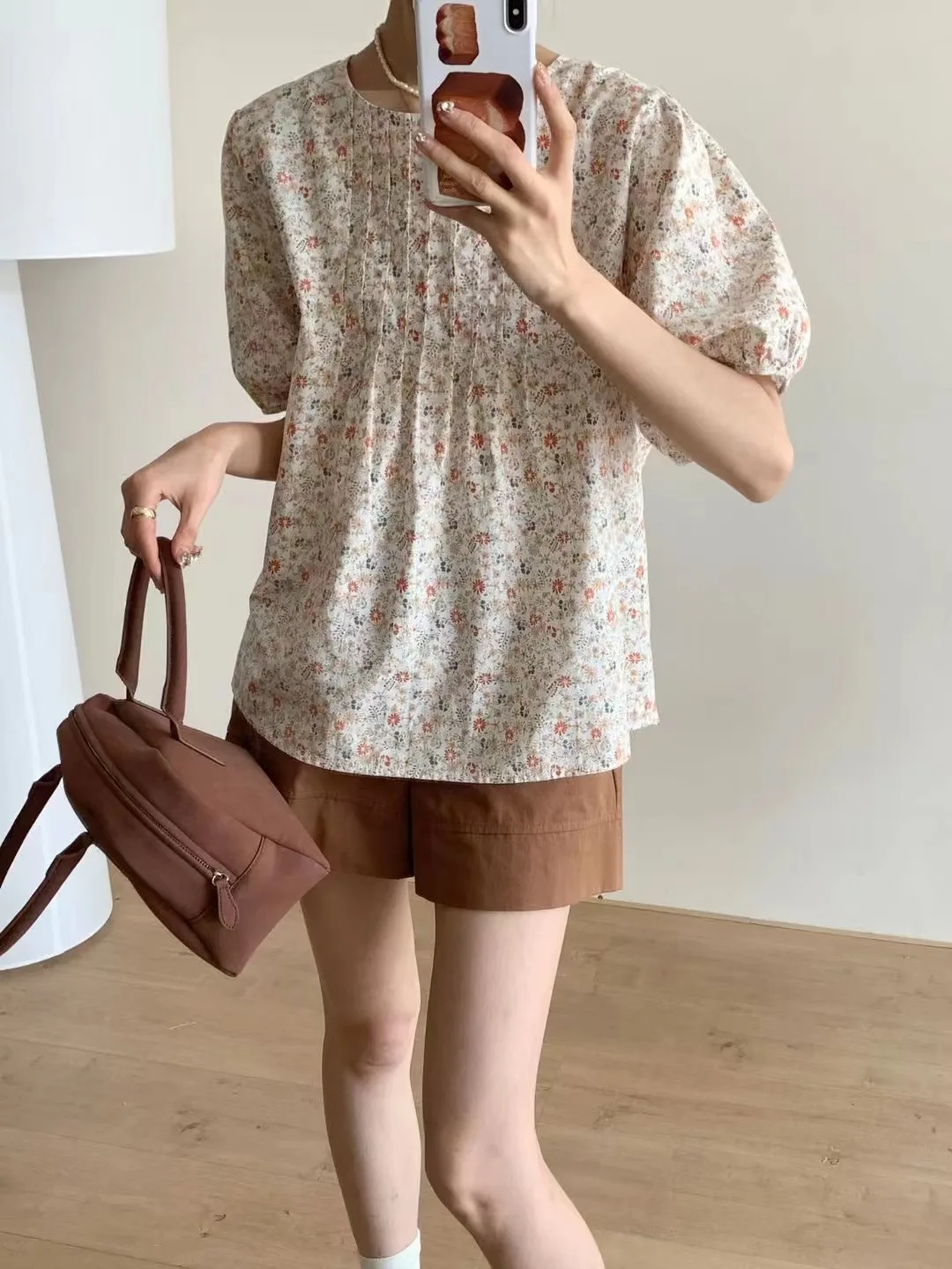 New Spring Cotton Casual Sweet Shirt Women Short Sleeve O-Neck Floral Top Girl Loose Commute OL Blouses 2024 Summer T45820QM