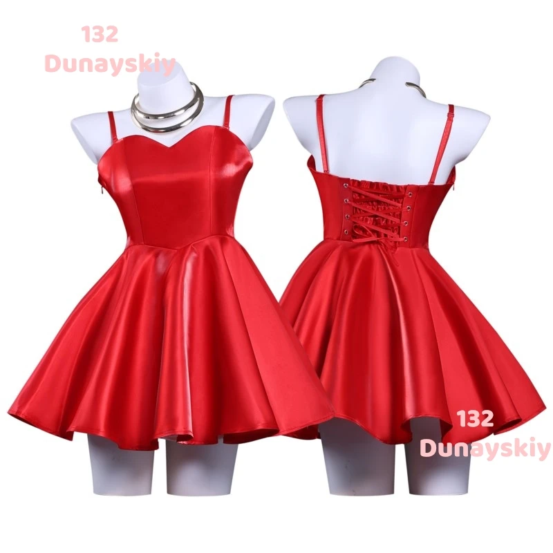 Panty Stocking Panty Anarchy Cosplay Costume Red Sparkling Dress Necklace Set Women's Ideal for Halloween Party Uniform