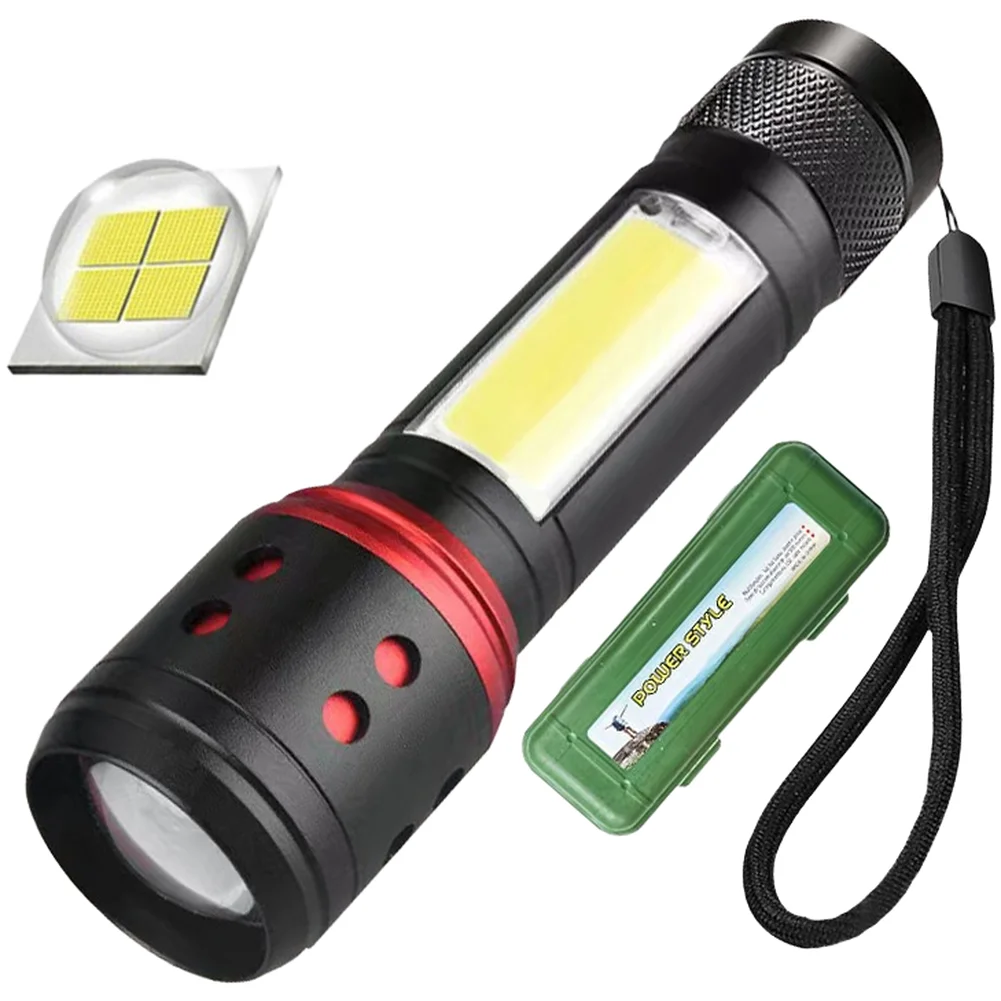 Zoomable Spotlight XHP50 Flashlight Camping Hiking USB Charging Port Built-in Lithium Battery Three Lighting Modes