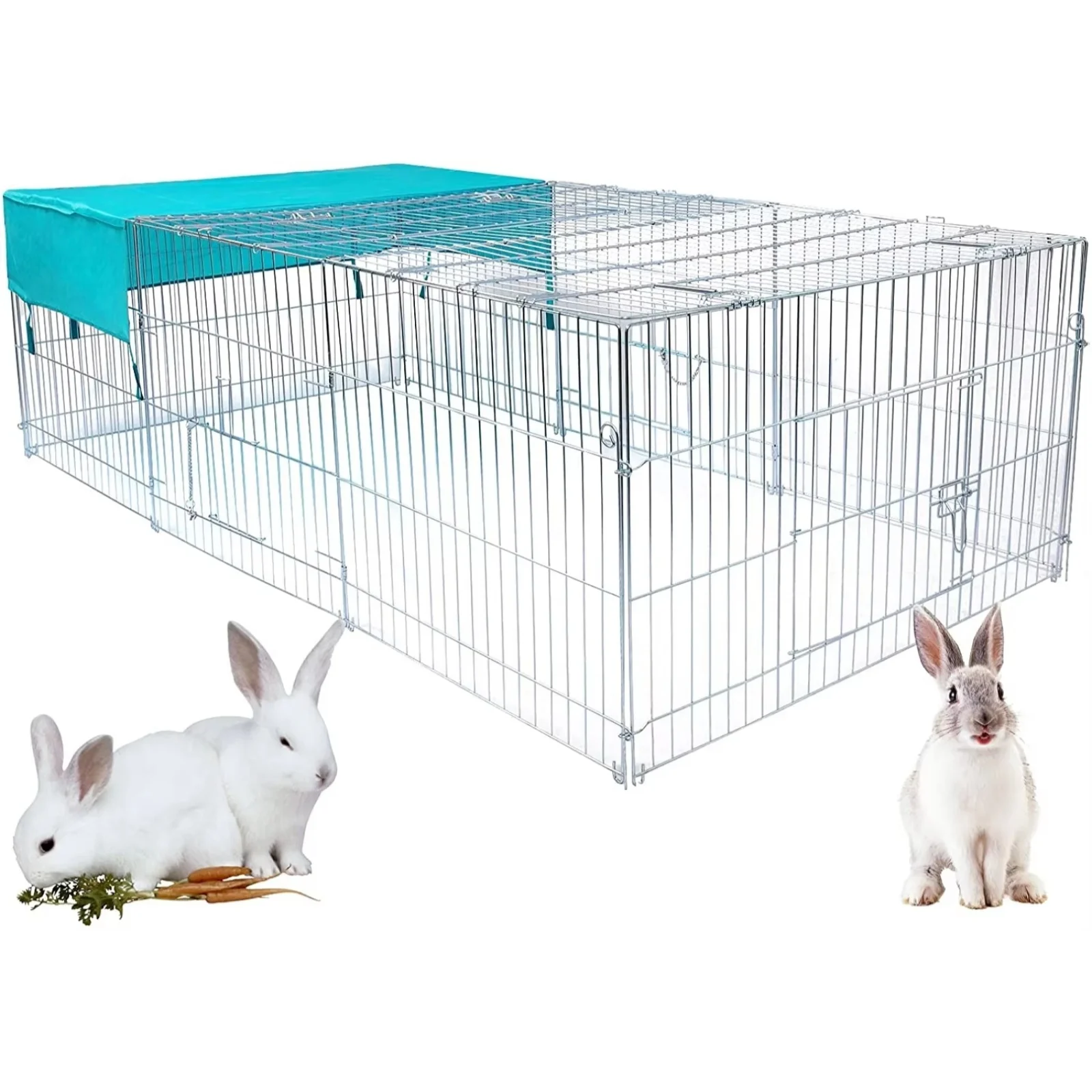 EUGAD Käfig für Kaninchen, Hamster, Eichhörnchen, Hühnerstall, Kleintier-Außengehege mit Sonnenschutz, Silbernes Tierhaus