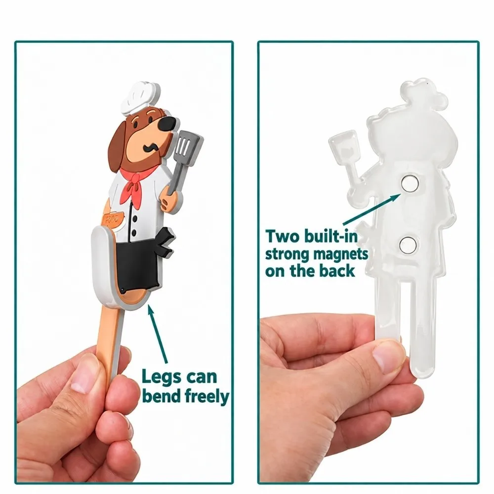 Flexible Bendable Legs Fridge Magnet Hook Multi-functional Cute Dachshund Dog Dog Fridge Magnet Reusable Magnetic Back