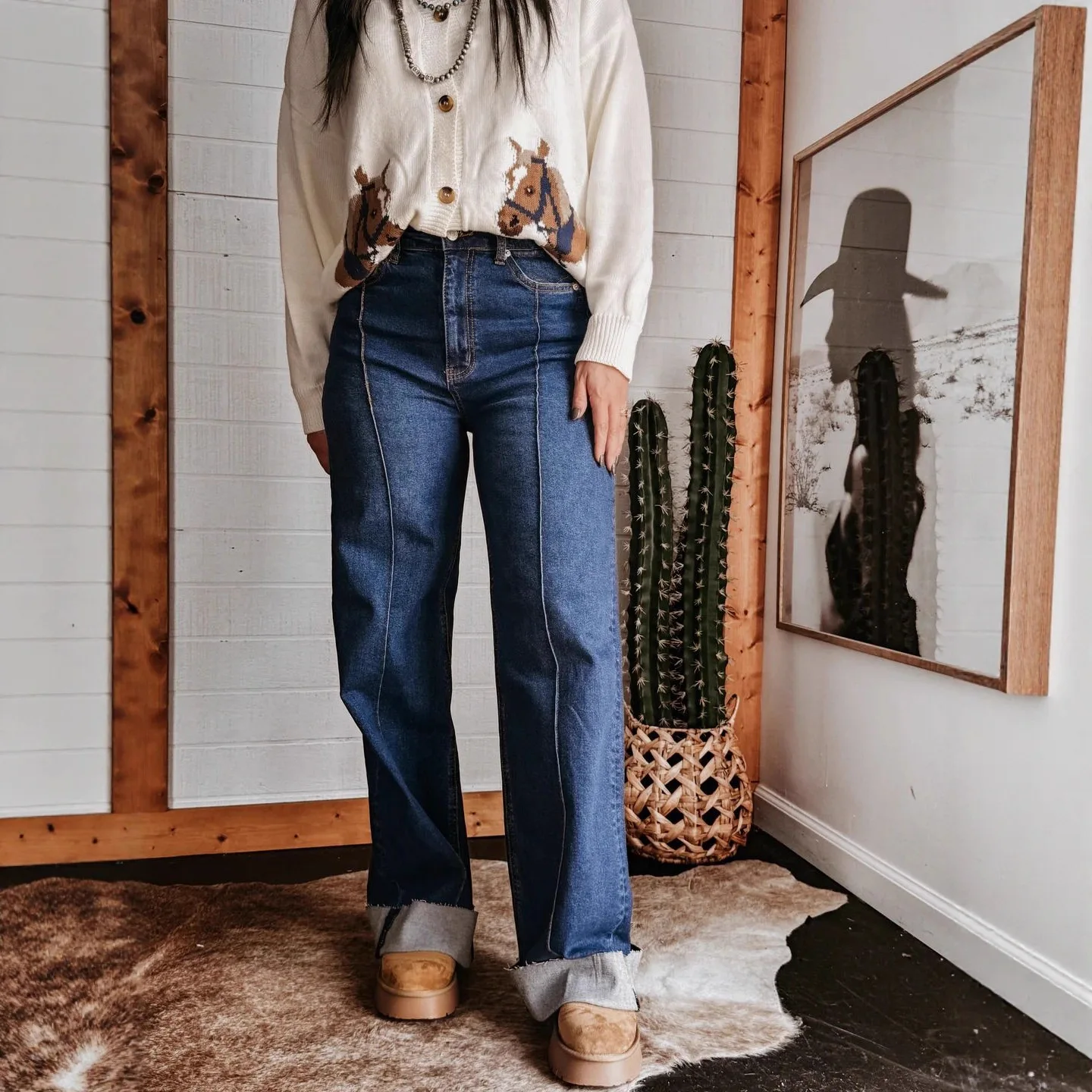 

Denim Pant Women Cuffed Jeans Vintage Wide Leg Long Pants High Waist Elegant Splice Work Casual Straight Trousers Y2k Streetwear