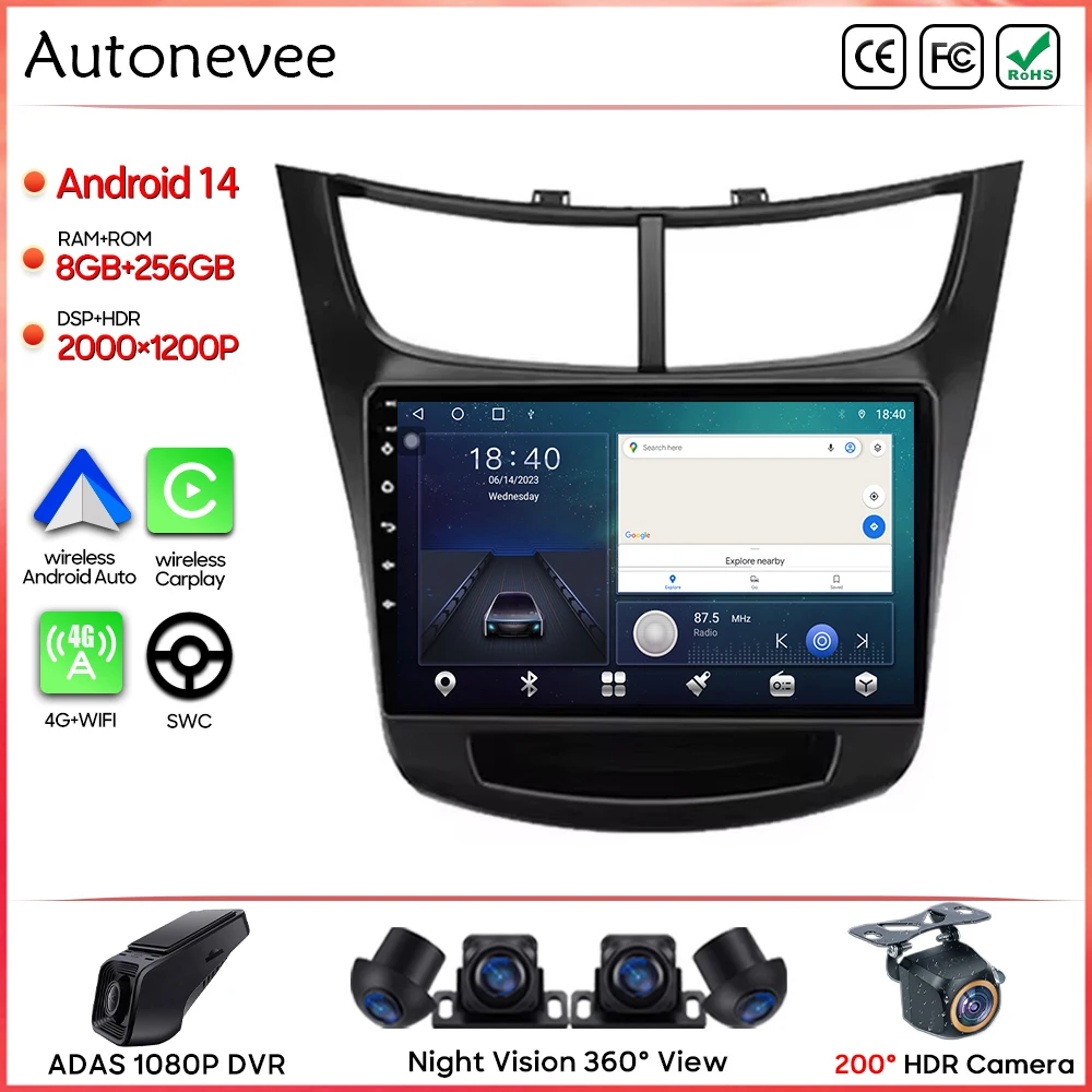 

For Chevrolet Sail Aveo 2015-2024 Car Radio GPS Navigation Android Auto Screen Carplay 4G Wifi Stereo Multimedia Player No 2din