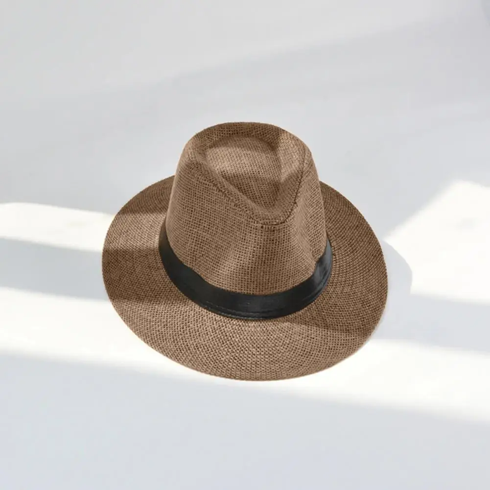 Trendy Men Hat Lightweight Beach Hat Non stuffy Men Big Brim Sunscreen Jazz Hat Sun Protection