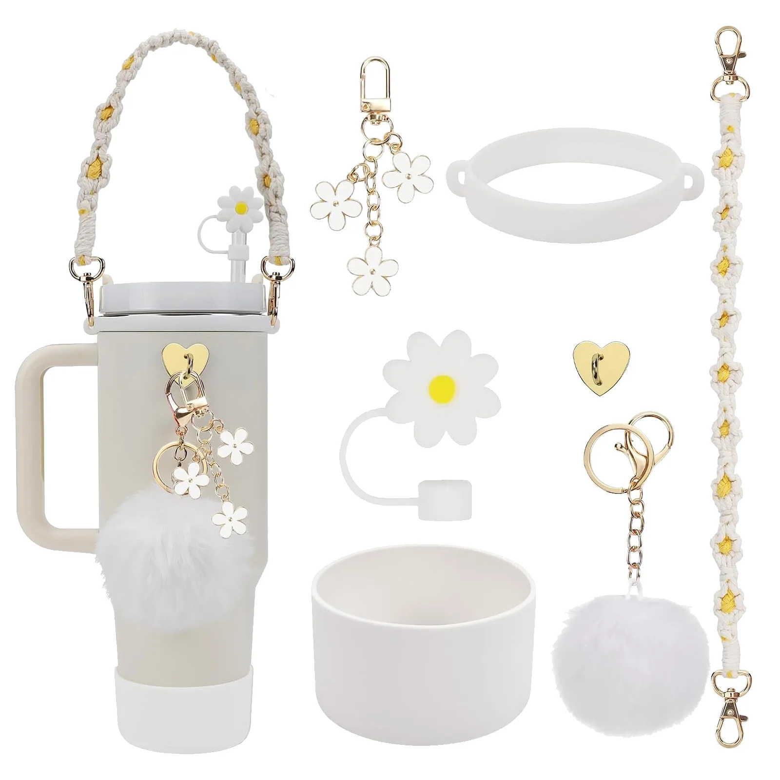 7PCS Cup Accessory Set for Stanley: Handle Strap, Silicone Boot, Straw Cover & Charms for 30oz/40oz Tumbler