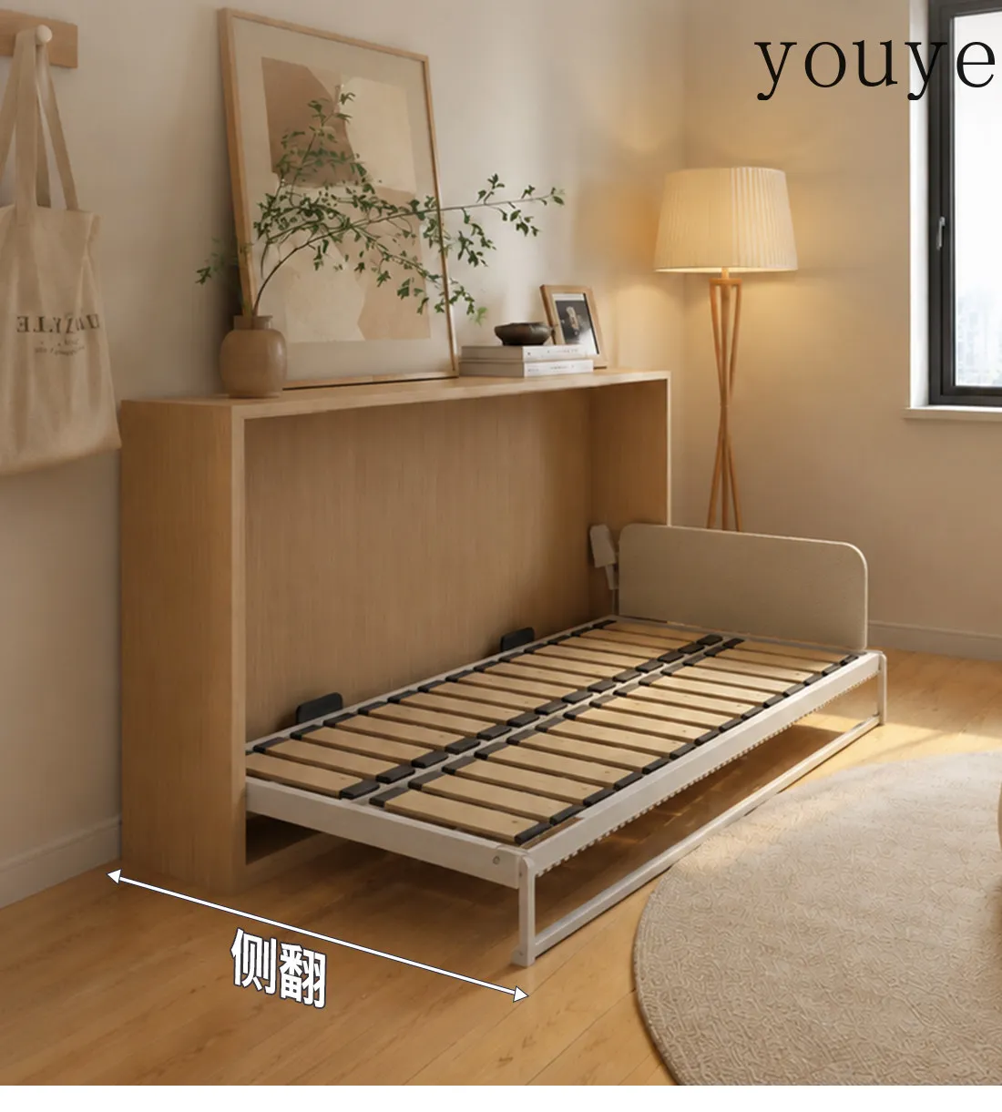 Customized rollover solid wood invisible wall bed wall cabinet single bed hidden bed folding space saving