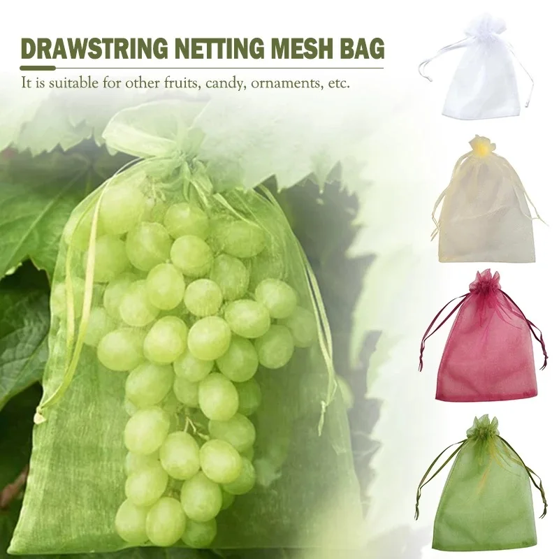 20-100pcs Strawberry Grapes Fruit Grow Bags Netting Mesh Vegetable Plant Protection Bags for Pest Control Anti-Bird Garden Tools