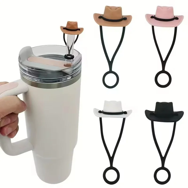 

Silicone Cowboy Hat Straw Cap Shape Straw Topper Compatible for Cup Reusable Straw Tip Protector Cap Mug Accessory