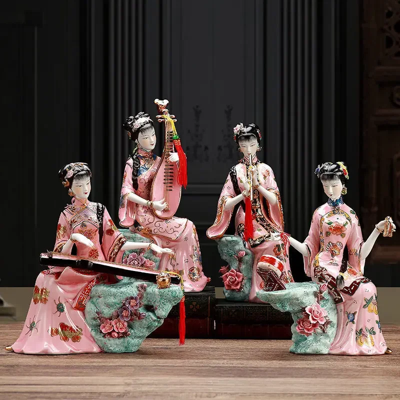 Factory direct sales Guofeng lady ceramic handicrafts ornaments high-end handmade decorations collectibles gifts
