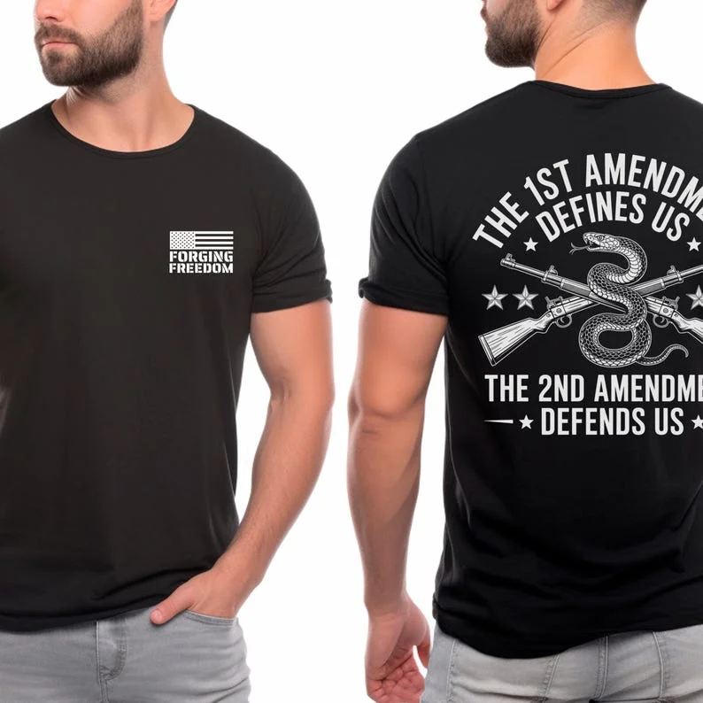 The First Amendment Defines Us The Second Amendment Protects Us Men Patriotic America Funny Politics T-shirt Don't Step on Me