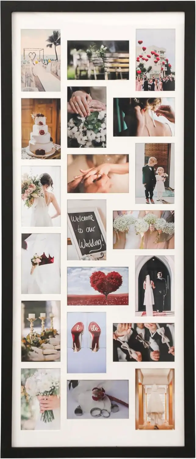 

41x17 Large Collage Picture Frame, 20 Openings for 4x6 Photos, Wood Multi Photo Frame, Wall-Mounted Display, Black