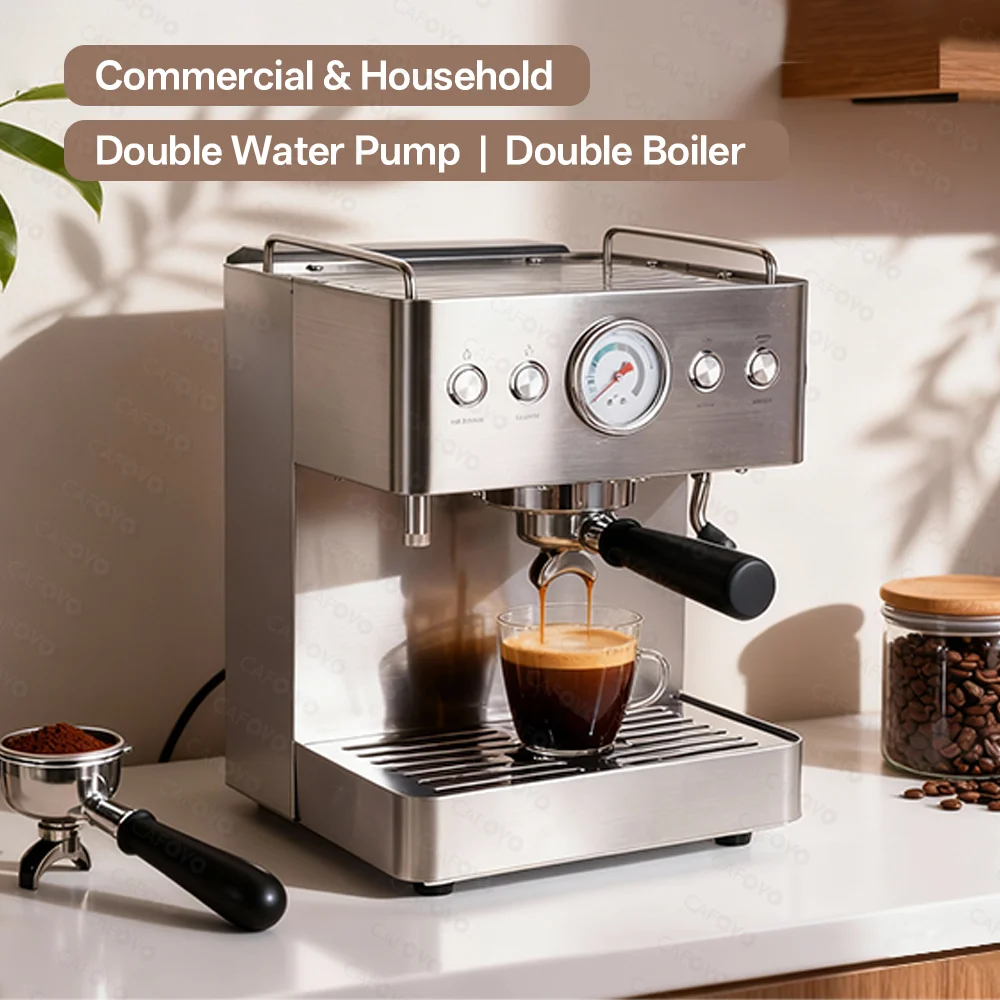 CAFOVO E129 Machine à expresso 20Bar avec 2 pompes ULKA 2 chaudières pour café et Machine à café semi-automatique commerciale 220V 110V