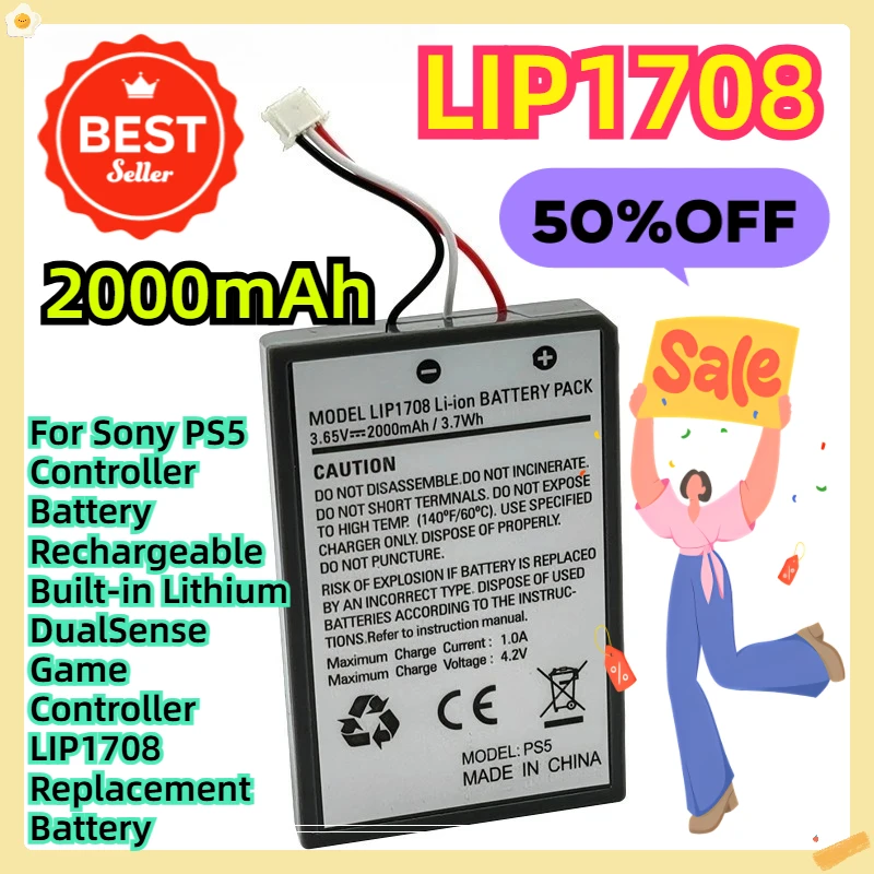 

For Sony PS5 Controller Battery Rechargeable Built-in Lithium DualSense Game Controller LIP1708 2000mAh Replacement Battery
