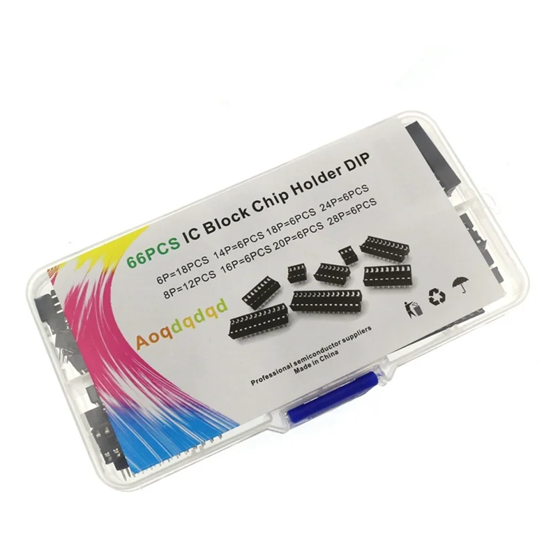 【RECOMENDAR】66PCS IC Chip Holder In Line IC Base IC Socket Chip IC Socket Chip Base Sample Box Flat Foot