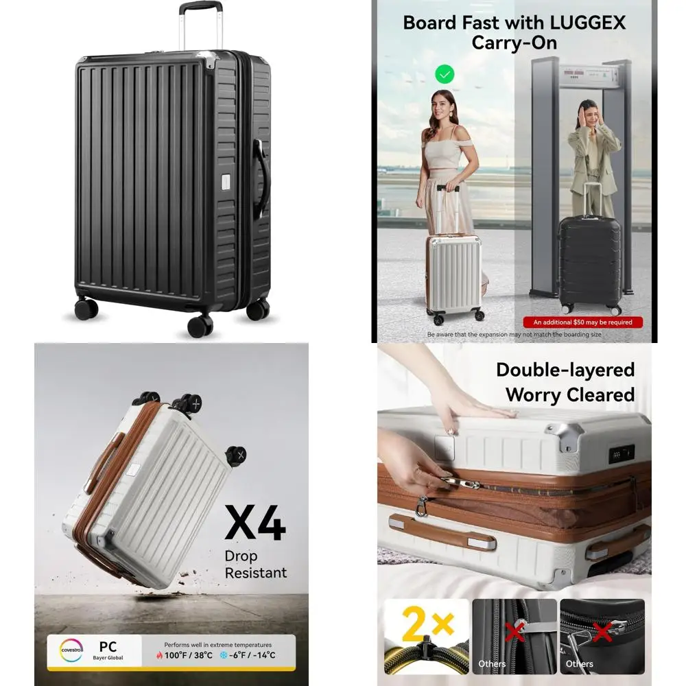 

28 inch expandable hard suitcase with spinner wheels - large checked luggage in black
