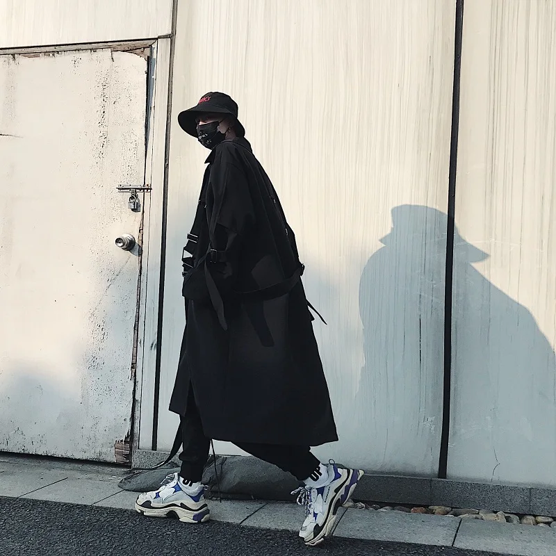 

Men's Mid-Length Thiened Autumn Coat k Series Belt Design Korean Trending Durable Youth Faion Cool Sle Pure Color