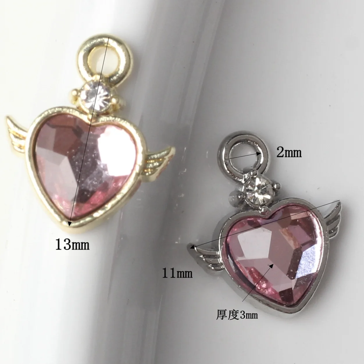 10 قطعة/الوحدة 11*13 مللي متر سبائك الزنك حجر الراين على شكل قلب الجناح قلادة جالبة للحظ عقد دي اي واي سوار أقراط اكسسوارات #3