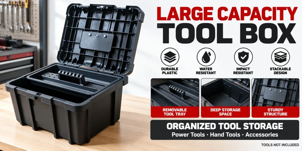 Leere Große Werkzeugbox Stoßfeste Hartschalenkoffer Hardware-Werkzeugorganizer Aufbewahrungsbox Große Elektriker-Plastikbox – Detail 1
