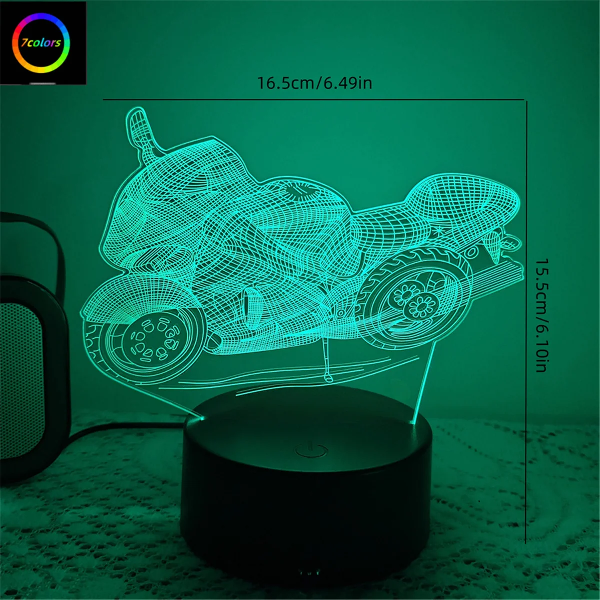 1pc Motorcycle 3D Night Light, 3D Optical Illusion Lamp With Touch, 7-Color Changing Ambient Light For Bedroom