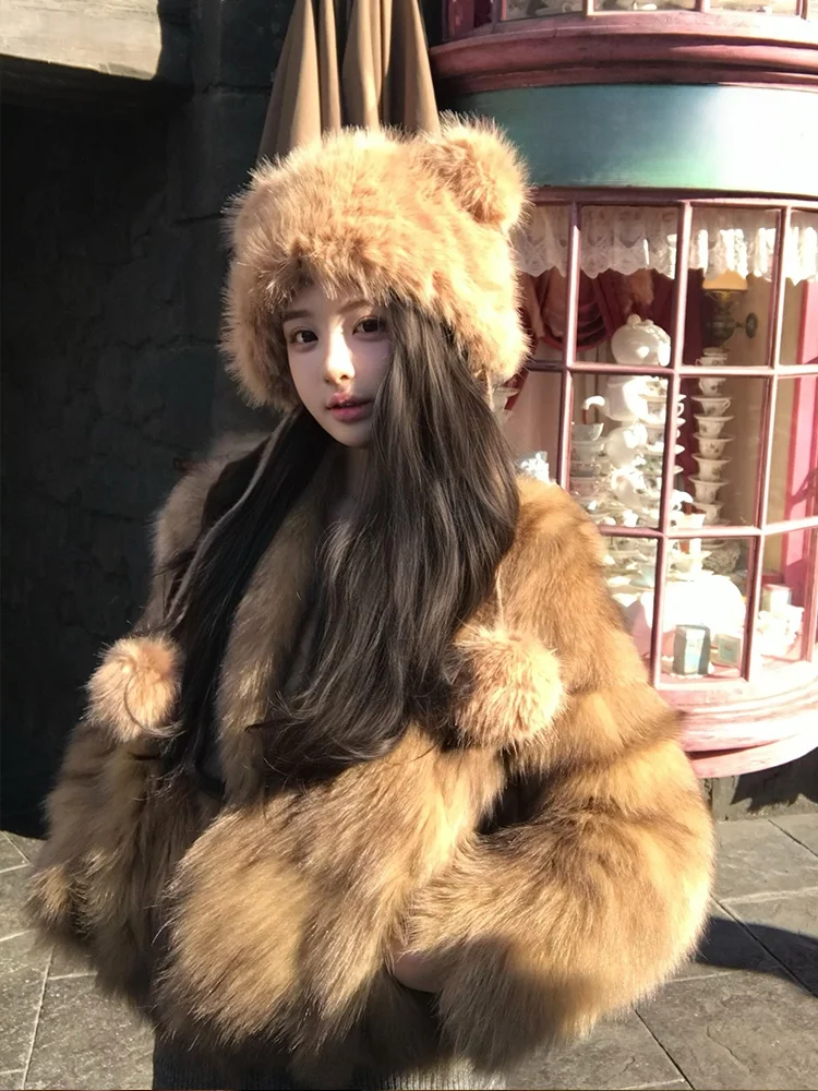 

2025 New Faion Slimming Fur Coat Women's ort Double Color adient Thiened Plu Coat Warm Retro Sle V-Ne Long ...