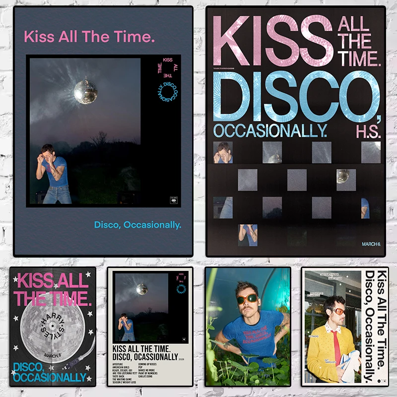 H-Harri S-Styles Kiss All The Time Disco Novo Álbum Letras Pôster Retrô Pintura em Tela Arte de Parede Imagens Decoração de Casa Presente