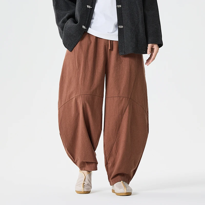 

Осенние брюки, мужские удобные хлопковые льняные брюки в японском стиле, мужские повседневные свободные брюки в стиле ретро в стиле Харадзюку, широкие шаровары, мужские брюки