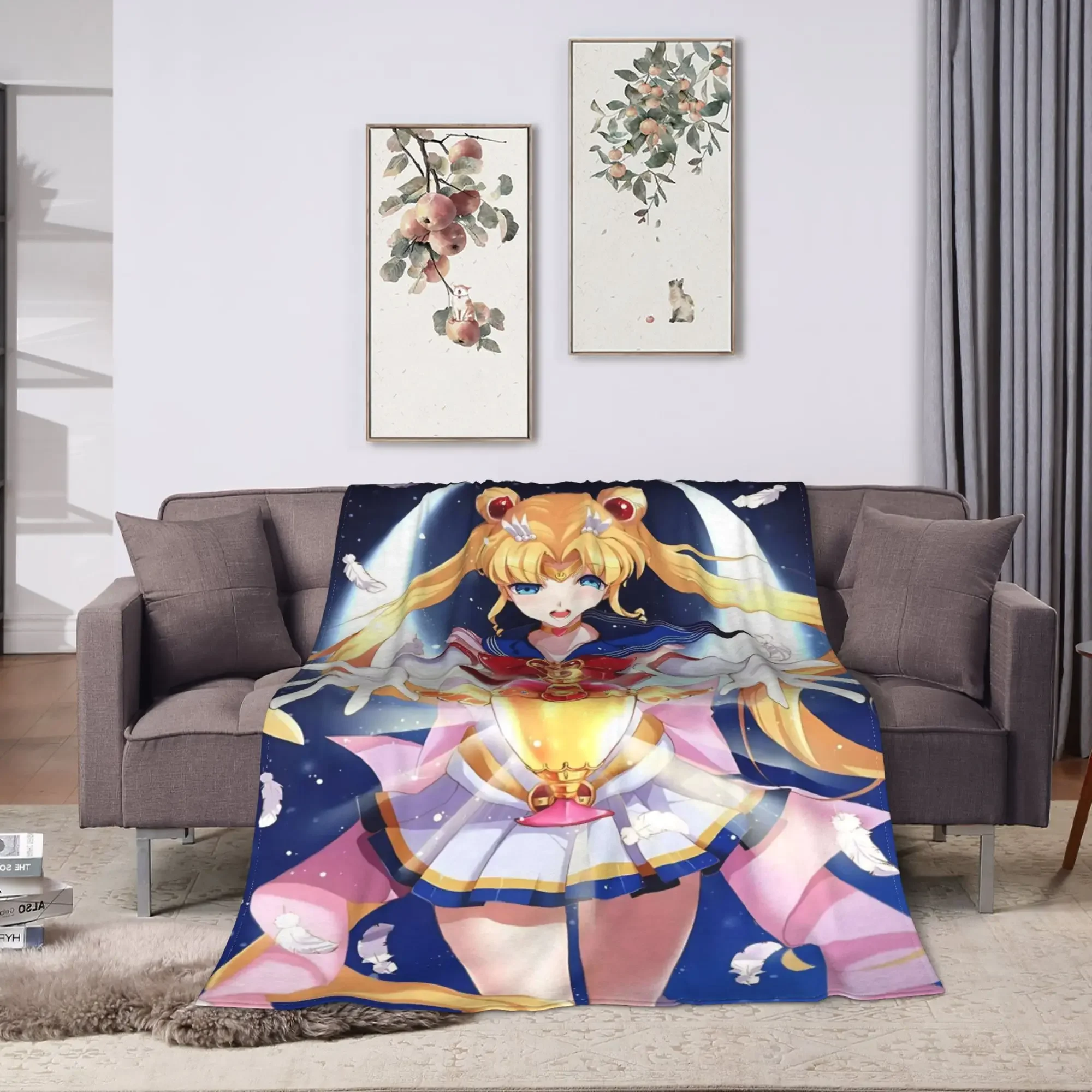 Custom S-SAILOR Anime M-MOON Blankets Warm Soft Funny Plush Bedding Throws For Children Home Decor Flannel Bedspread Bed Cover