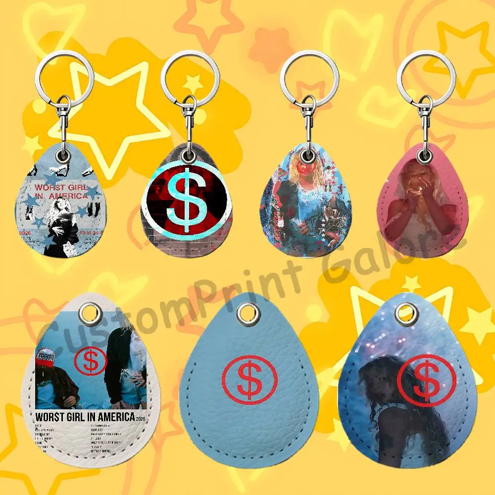 S-Slayyyter Worst Girl In America RFID NFC Payment Fob Easy To Carry Teardrop-Shaped Leather Card Holder Car Key Fob