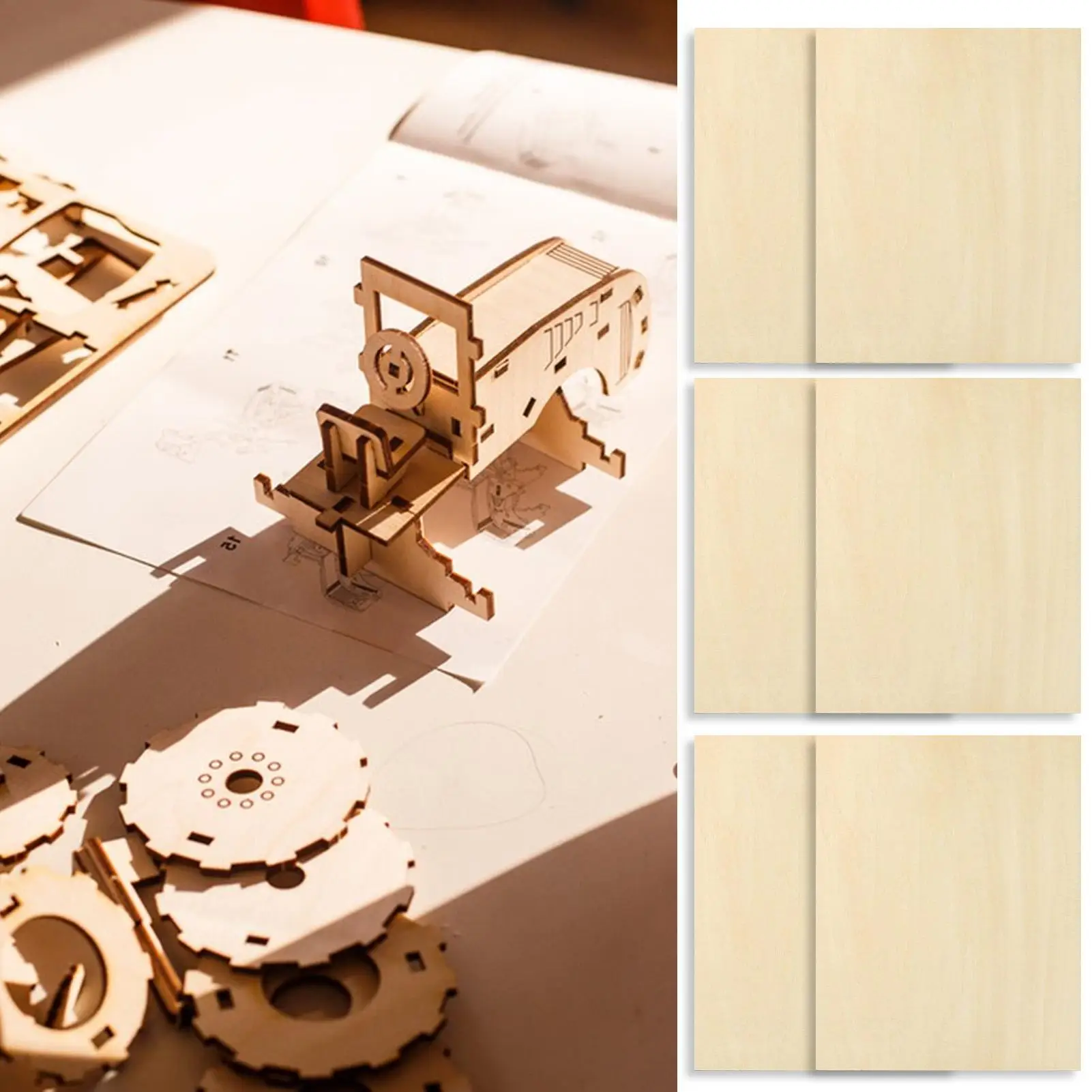 Feuilles de contreplaqué en bois inachevé, 6 pièces, gravure artisanale inachevée, Arts de coupe Cnc pour modèles architecturaux, projets de loisirs Mini