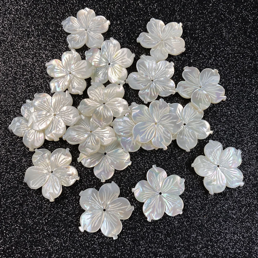 2PCS Natural Shell Beads Carved-flowered Mother Of Pearl Shell For Jewelry Making Bracelet Earring Handiwork Sewing Accessory