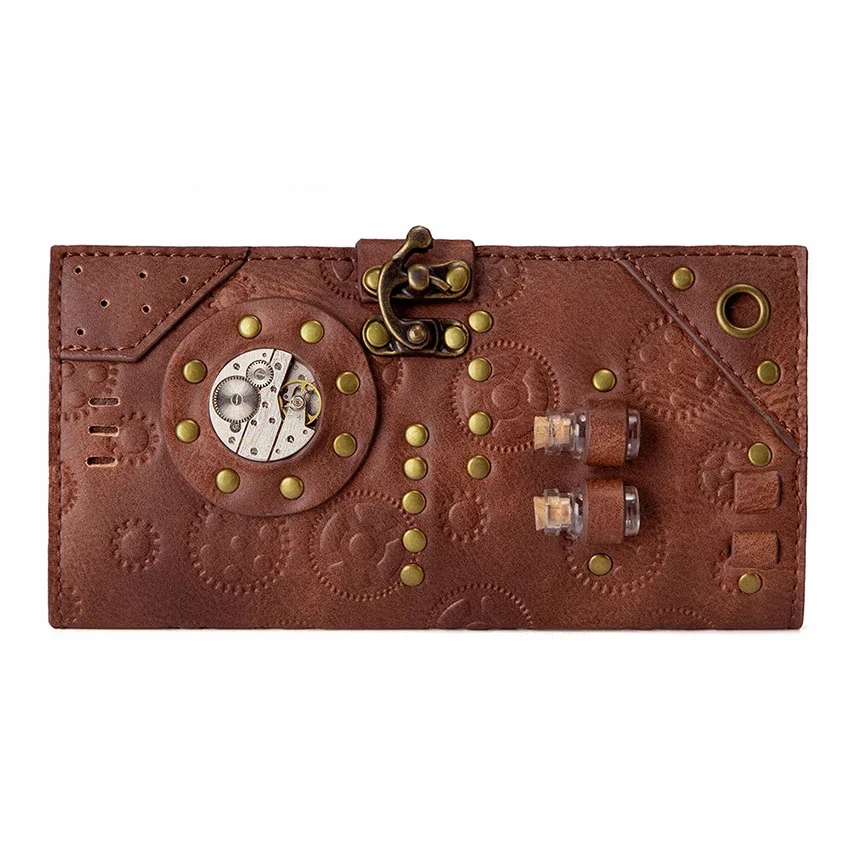 Vintage Long Wallet PU Leather Clutch Gothic Anime Men's Purse Card Steampunk Industrial Bag Coin Purse for Woman Hand bag