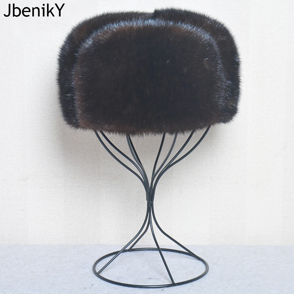 

Mink Fur Cap Men Luxury Winter 100% Whole Marten Hair Genuine Mink Fur Bomber Hats Male Thick Ear Warm Brown/Black Gorras Hombre