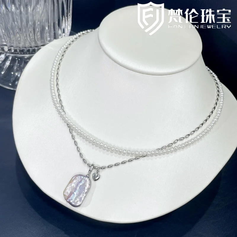 

New Double-Layer Stacked Freshwater Pearl Necklace Natural Strong Luster One Multi-Wear Choker Accessories