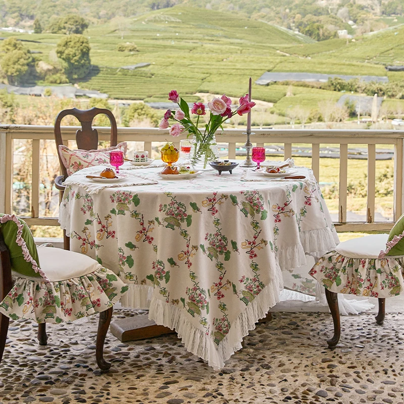 French Tablecloth Retro Flower Basket Print Home Diningtable Decoration Cloth Pastoral Elegant Rectangular Waterproof Tablecloth