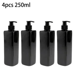 4PCS 250ml Square Black PET Plastic Screw Empty Pump Bottles Press Emulsion Dispensing Bottle For Storing Shampoo