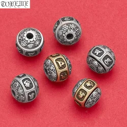 100% 925 Silver Tibetan OM Mani Beads Sterling Buddhist Auspicious Symbols  Loose Beads DIY Bracelet Findings