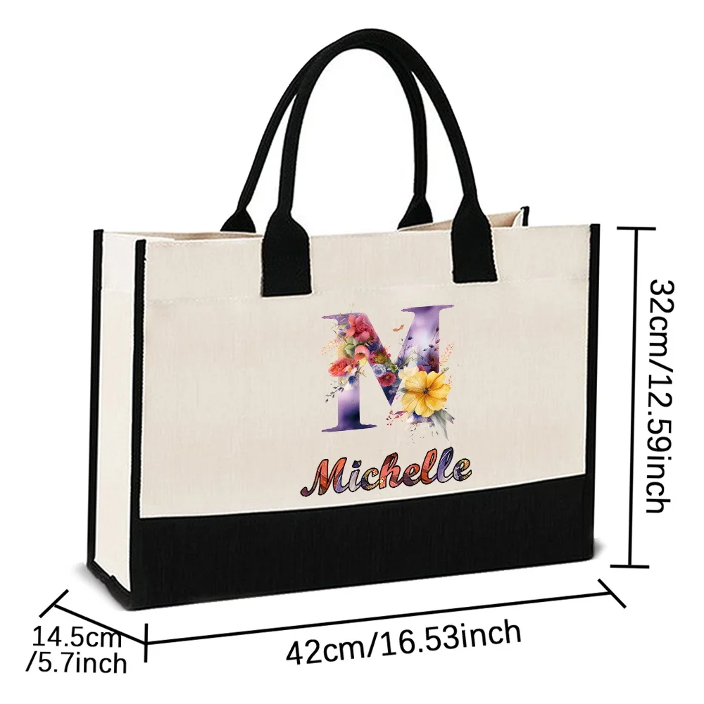 Customized Name Linen Handbag Sackcloth Bag Casual Commuting Pouch Large Capacity Shopping Bags Travel Storage Shoulder Pack