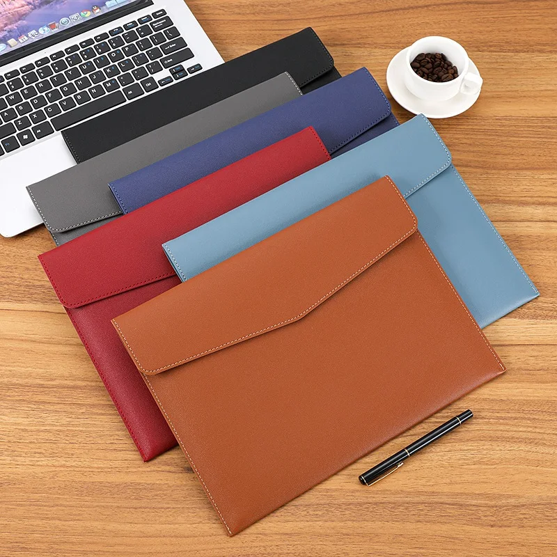 Leather Document Bag Office A4 Envelope Document Holder PU Leather A4 File Pouch Femmel Organizer File Bag