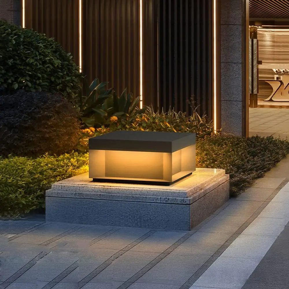 3000K Outdoor Column Pillar Lamps LED Modern Black Square Patio Pole Table Lamps Waterproof Aluminum Fence Deck Column Cap Lamp