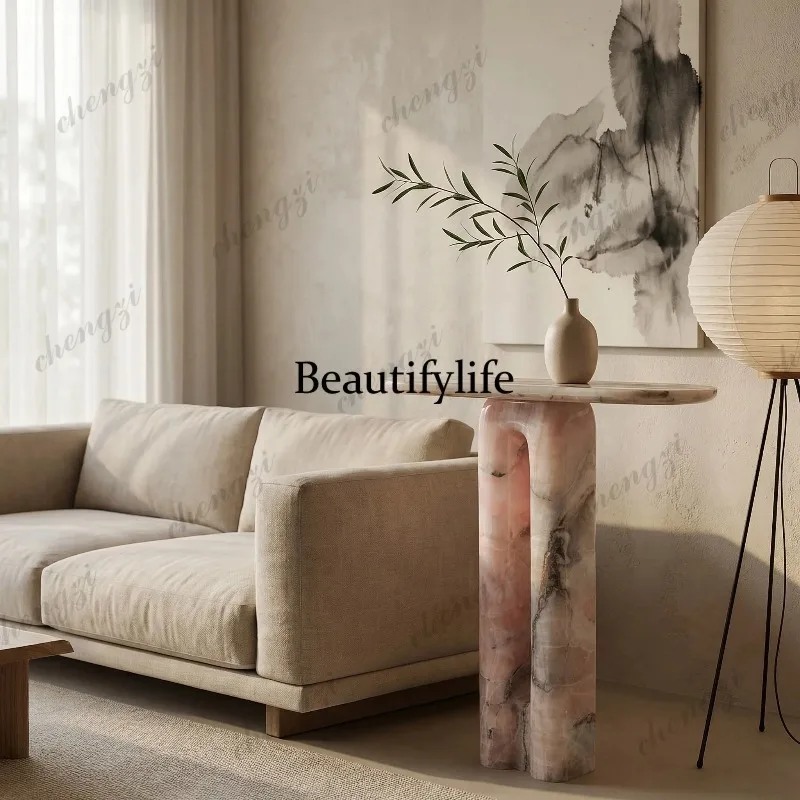 K153 Pink natural agate jade, villa hotel model room, living room entrance table and counter case