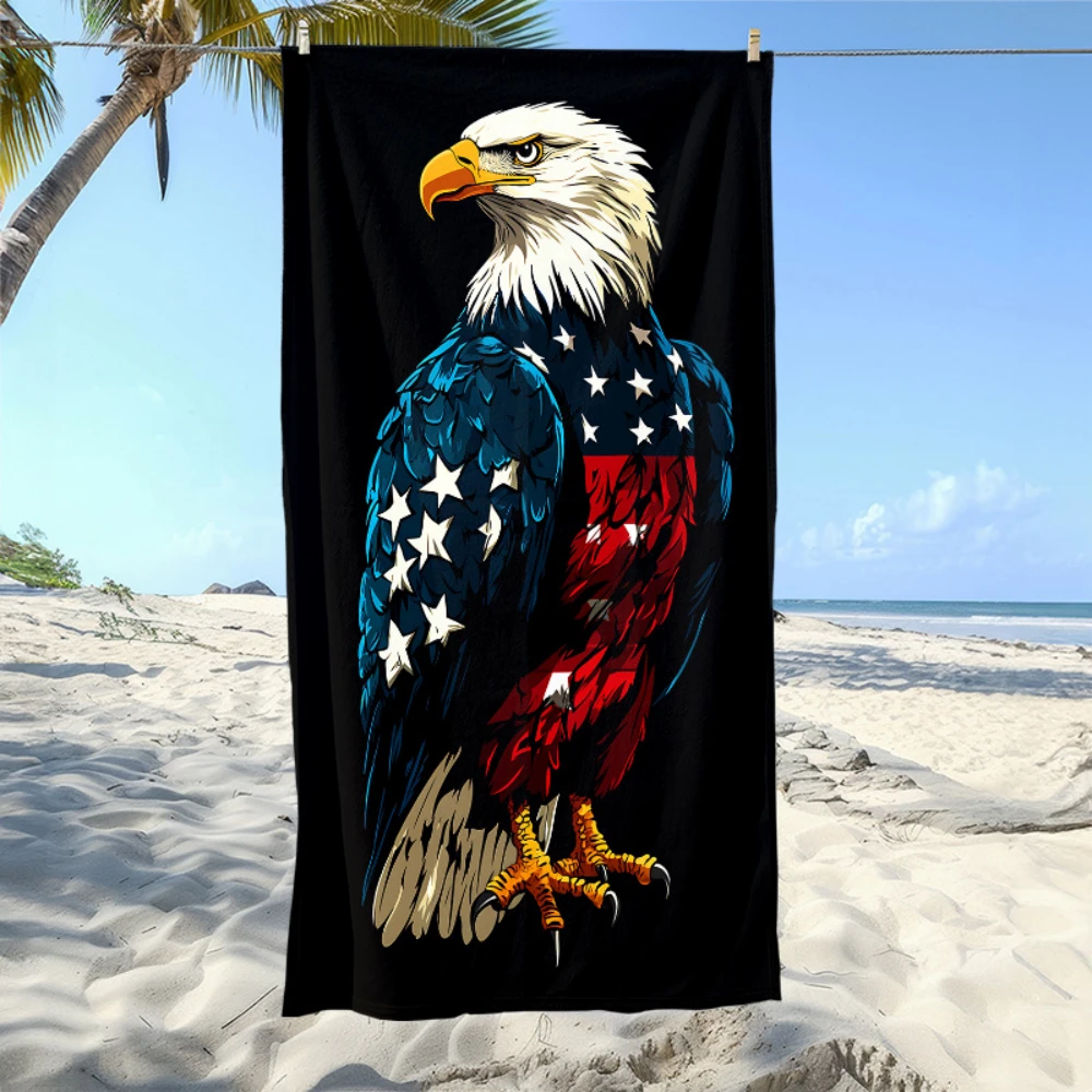 USA Flag Wrapped Bald Eagle Patriotic Print Beach Towel Quick Dry For 4th Of July Beach Pool Camping Activity