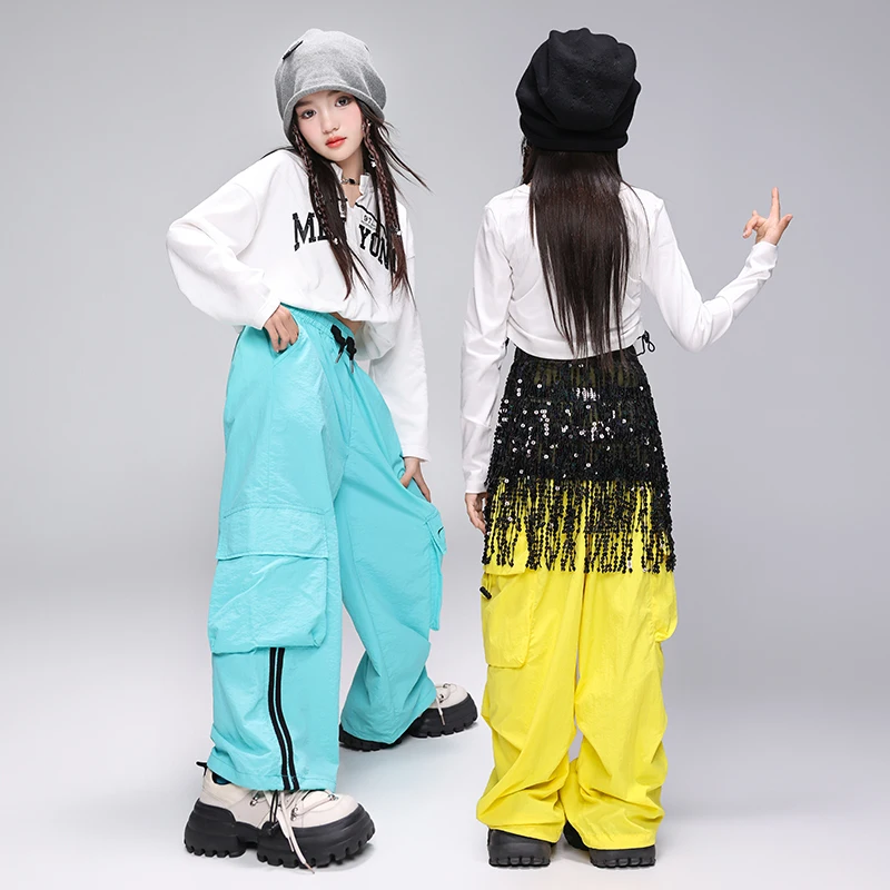 Hip Hop Kleidung Mädchen K-pop Crop Tops Shirt Street Dance Cargo Hosen Kinder Streetwear Kinder Jazz Mädchen Gruppe Bühne kleidung Set