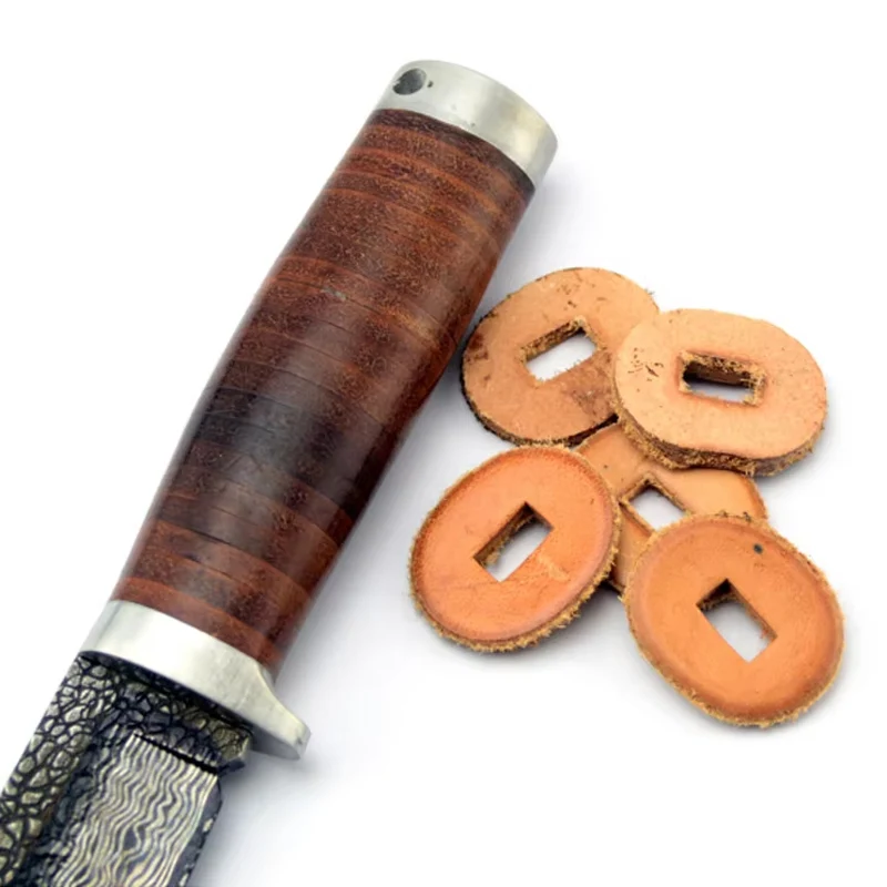 20 pièces/lot bricolage couteau poignée Patch matériel peau de vache en cuir anneaux accessoires peau de vache poignée ronde poignée balances faisant KA-BAR Sabre