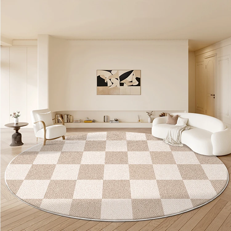 Modern Simple Living Room Decoration Plaid Carpet Thick Cloakroom Round Rug Home Washable Floor Mat Fluffy Soft Rugs for Bedroom