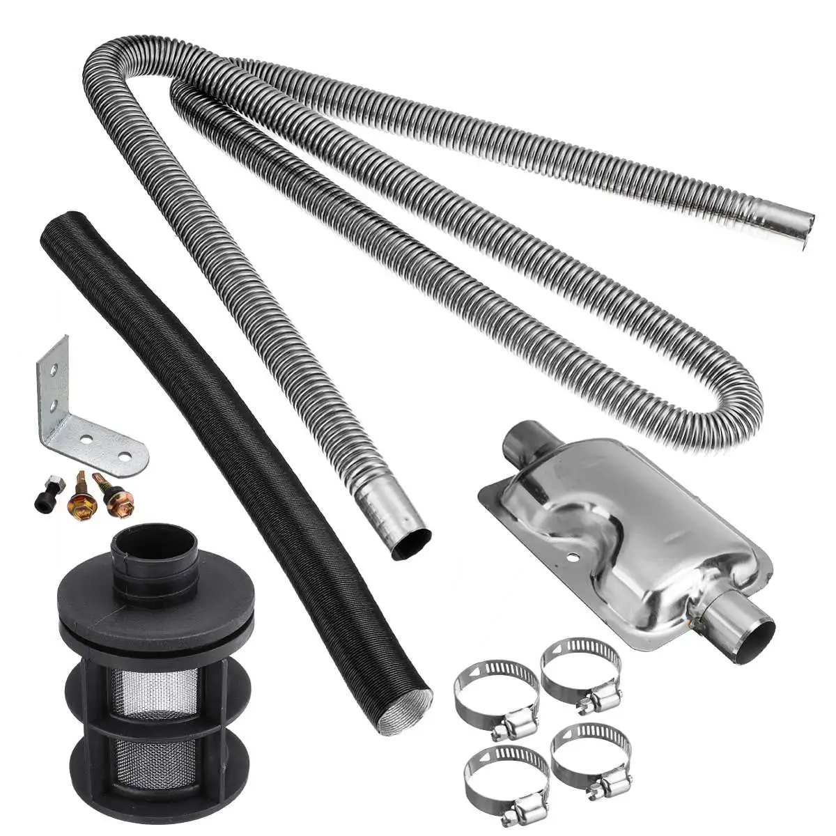 Stainless Exhaust Muffler Silencer Clamps Bracket Gas Vent Hose Portable 180cm Pipe Silence For Air Diesel Heater