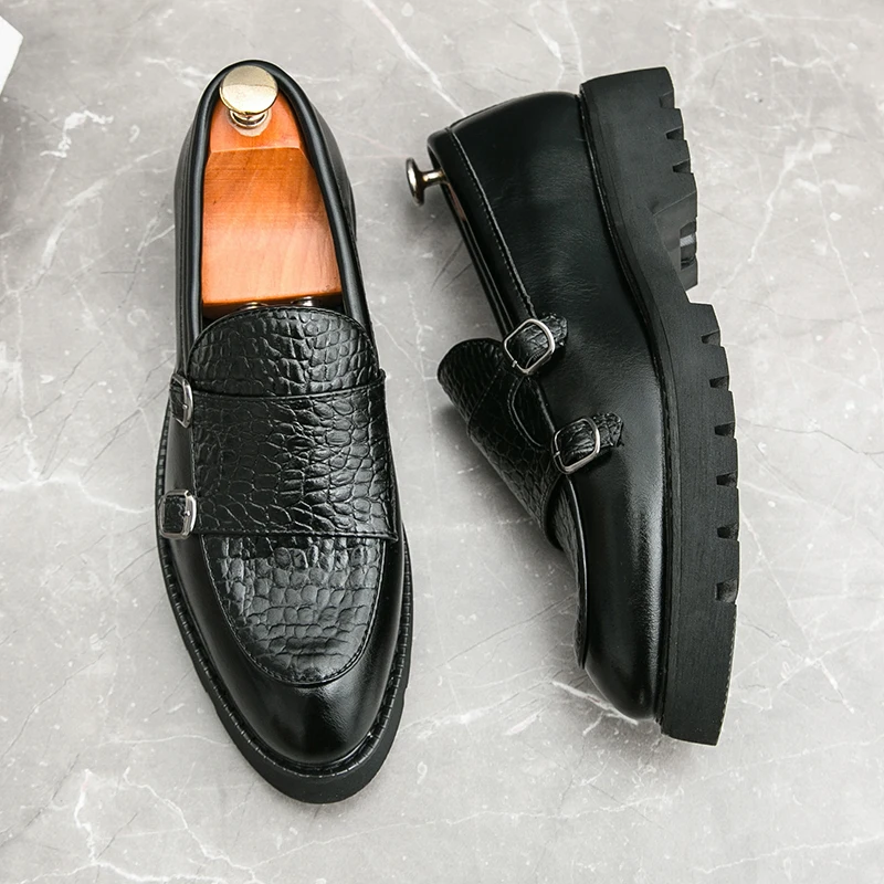 Hight Quality British Style Business Casual Leather Height Increasing Shoes For Men\'s Loafers Black Hombre Daily Dress Pointed