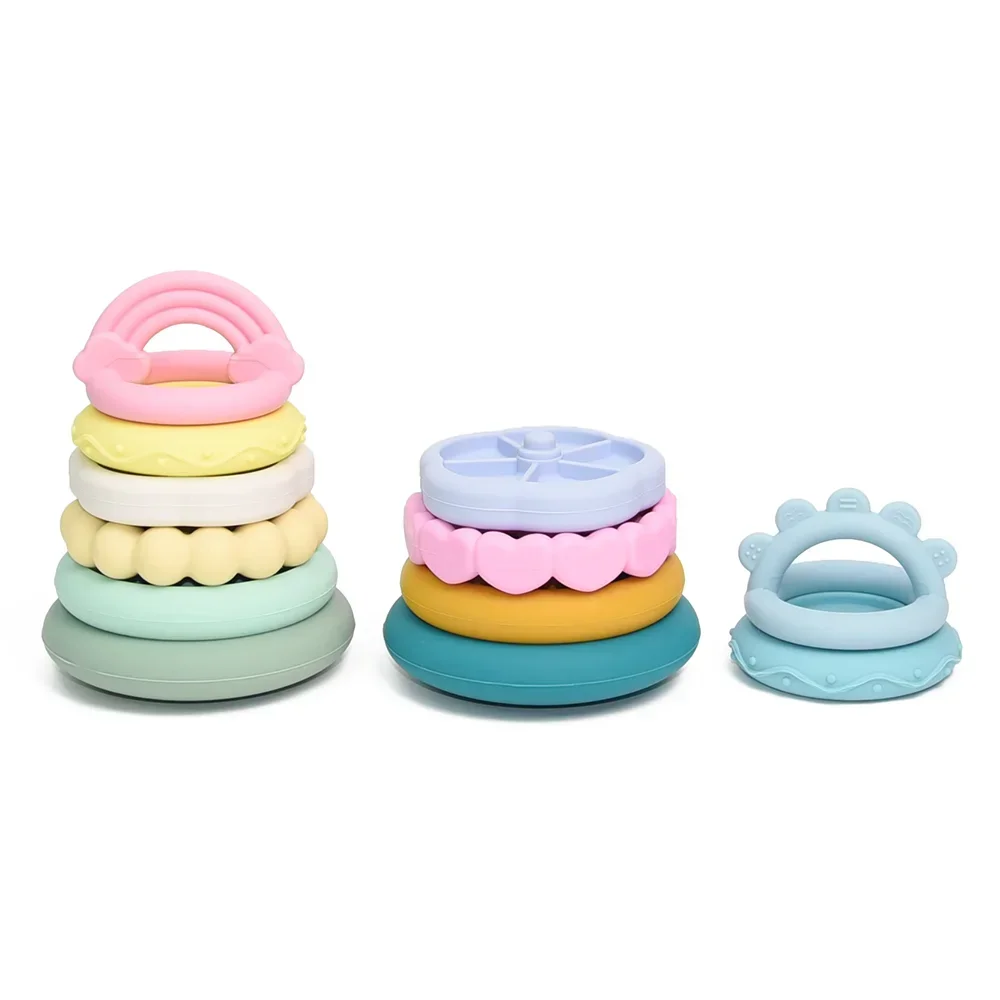 TeWindsor-Jouets de construction en silicone pour bébé, sans BPA, 3D dos Montessori, à empiler, cadeau