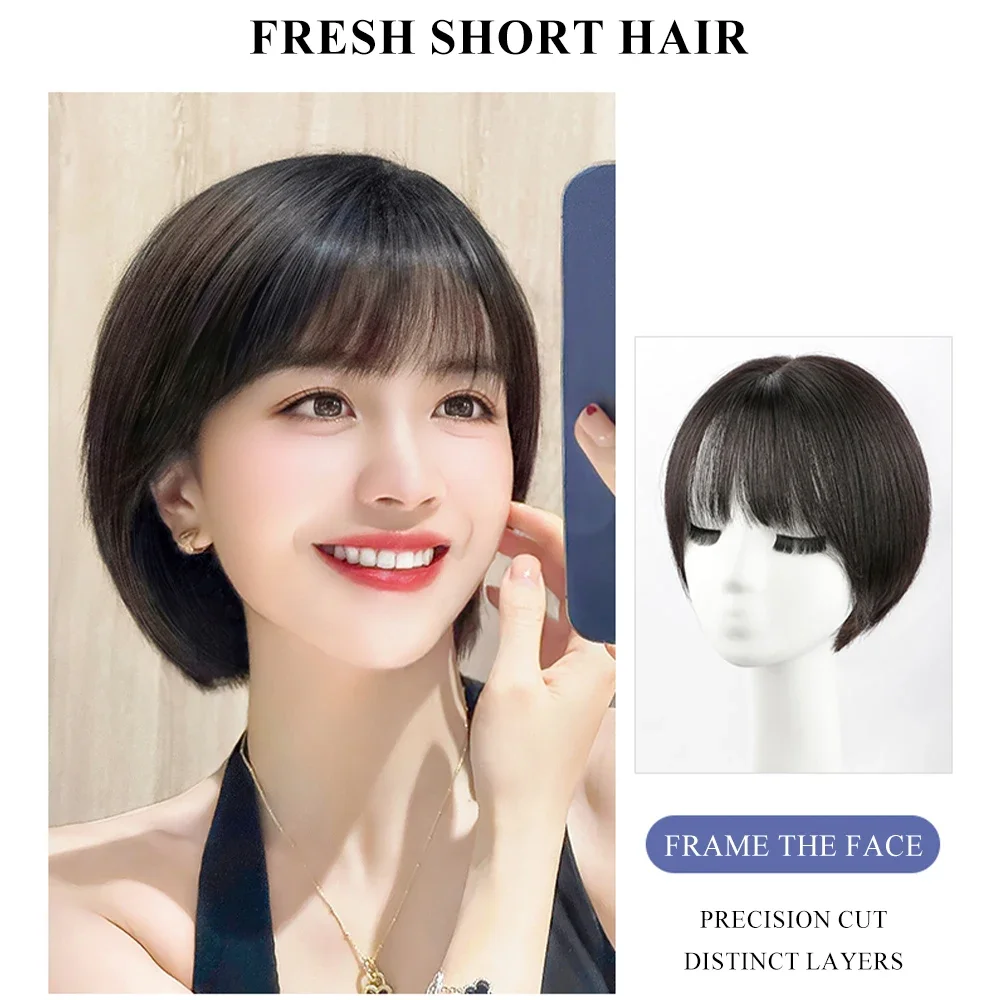 Short Black Bob Wigs Human Hair Straight Bob Wig with Bangs Soft Natural Human Hair Wigs for Women Daily Party Wear