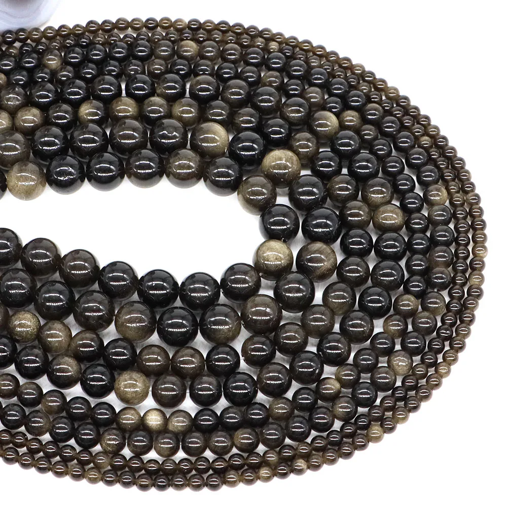  4/6/8/10/12MM Golden Obsidian Bead Natural Stone Healing Crystal Round Loose Gems Bead for Jewelry Making Bracelet Accessories