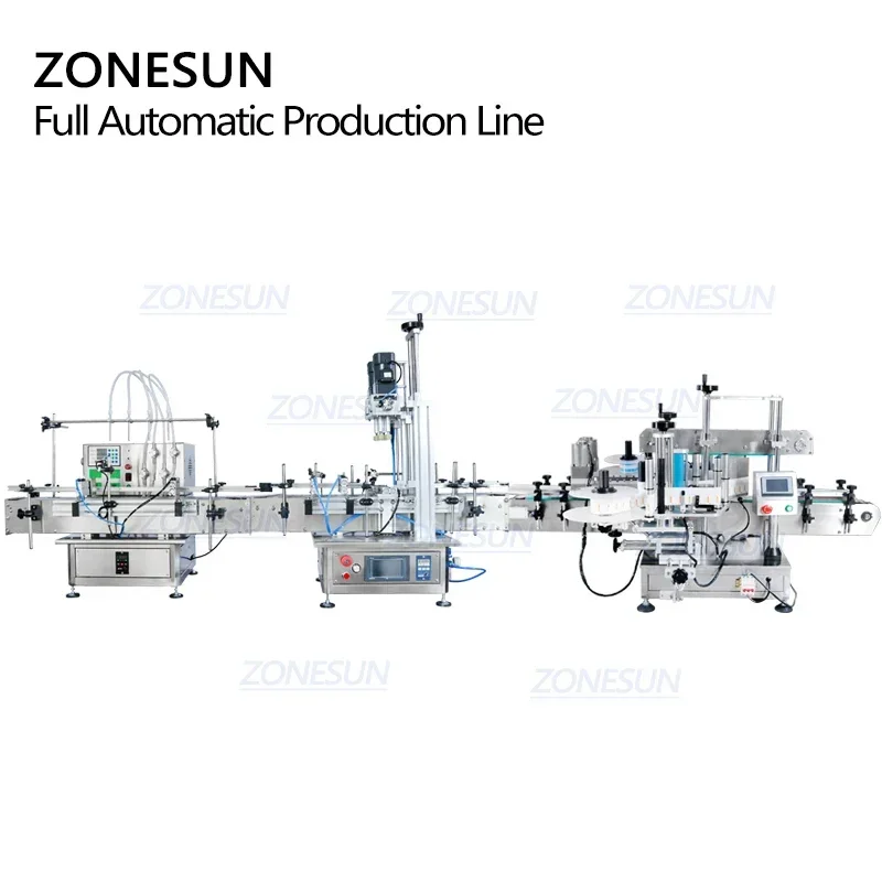 ZONESUN ZS-FAL180C9 Настольная автоматическая линия для наполнения квадратных бутылок с эфирным маслом и двусторонняя этикетировочная машина